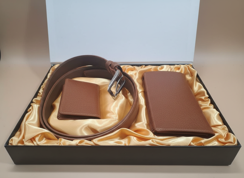 ست کیف و کمربند سه تیکه چرم مردانه کد 704